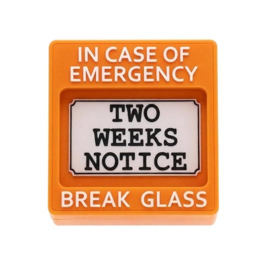 

Экстренная коробка для увольнения, разбей стекло, для двухнедельного уведомления, уморительный знак предупреждения об увольнении, смешной декор для офисного стола для коллеги, начальника, сотрудника оранжевый
