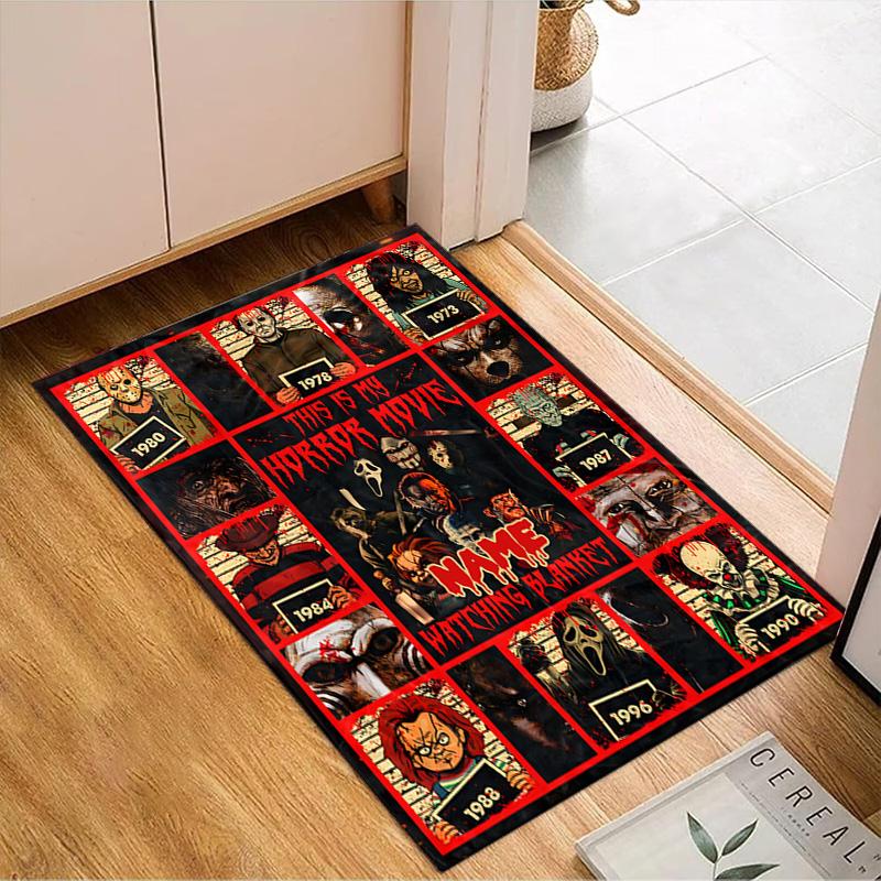 Custom Name orror characters Collage Rug for Living Room, Game Rooms, Office, Bedroom, Floor Mat Playful Design, fan gifts Christmas decor