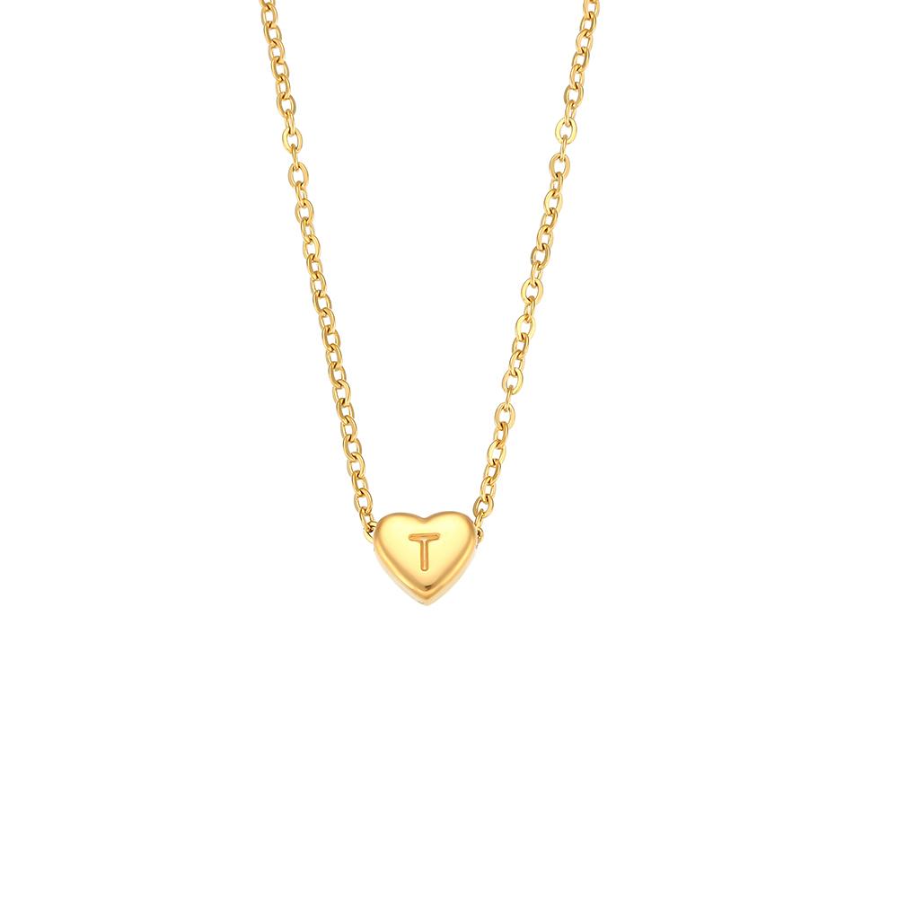 Collier Initial d'Amour Minimaliste pour Femme Bijoux Acier Inoxydable Plaqué Or 18 carats Mini Pendentif en Forme de Cœur Lettre