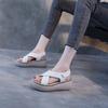 Fashion Fashion Summer Vintage Genuine Leather Flat Platform Sandals Women Hook And Loop Cross Strap Flat Outdoors Sandals size 34-40