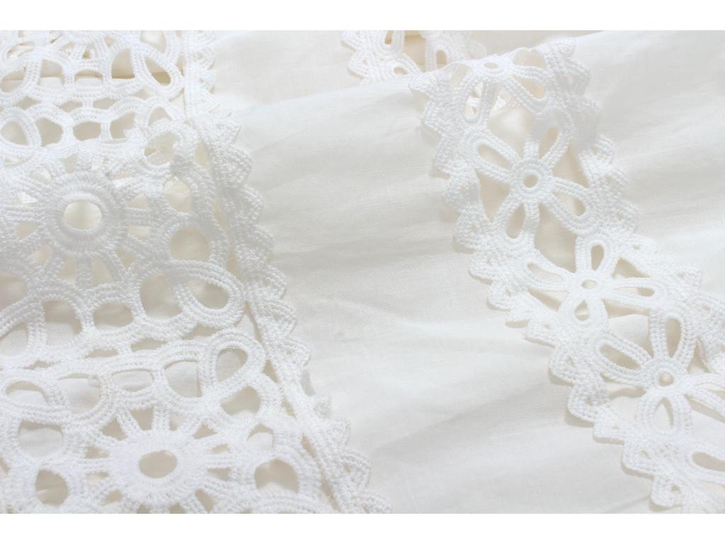 Hand-Crocheted Lace Trim V-Neck Lantern Sleeve Beach Dress - French Hollow Out Style