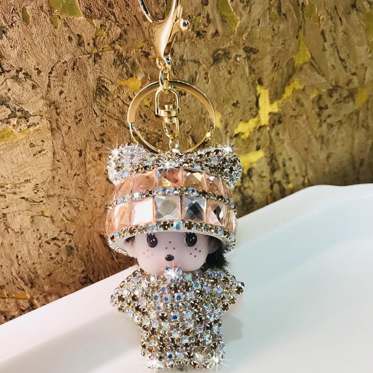 Monchchi Diamond Keychain Cute Monkey Keyring Kawaii Monchichi Hanging Ornament Car Key Chain Children Birthday Gifts s Carry Mini Lightweight