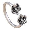 Gothic Antique Silver Color Adjustable Open Size Plum Flower And Bamboo Rings For Women