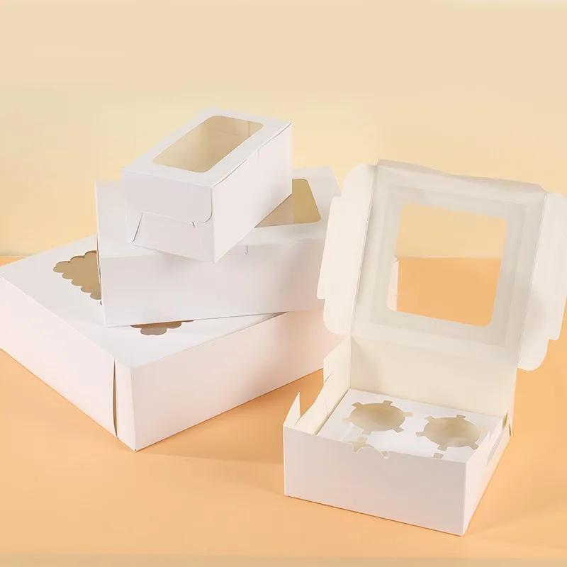 10Pcs Cupcake Boxes 2/4 Holes Cake Box with Clear Window Cake Holder for Holidays Weddings Baby Shower Birthdays Party Supplies