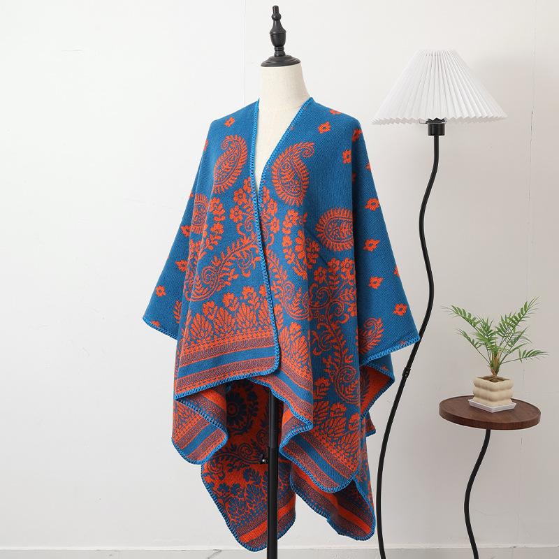 Women Scarf Daily Wear Oversized Poncho Cape Ethnic Flower Print Soft Cashmere Touch Blanket Shawl Travel Warm Wrap Scarves