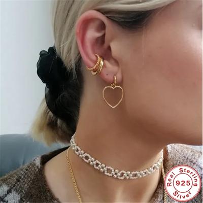 Mode Hohl Herzform 925 Sterlingsilber Ohrringe Für Frauen Ohrringe Trend