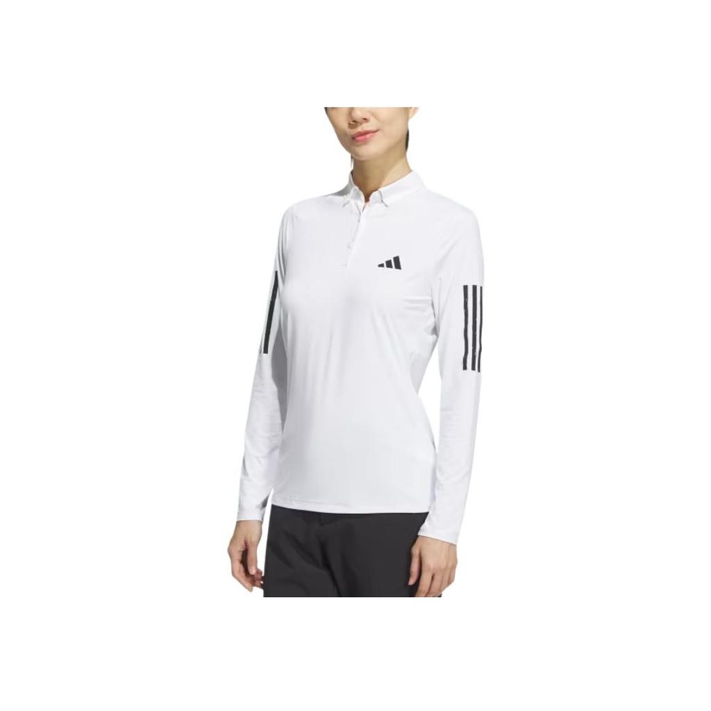 Adidas Aeroready Soft Comfortable Moisture-Wicking Long Sleeve Polo Shirt Women tops White IN6569