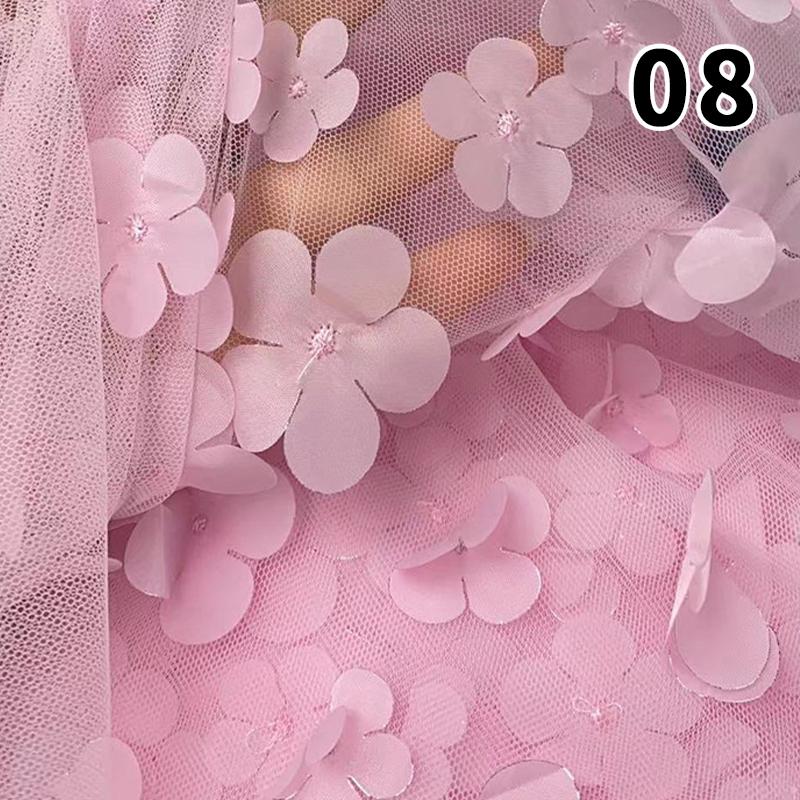 1 Yard DIY Handmade High Quality Lace Mesh Embroidery Sequin 3D Flower Tulle Fabric DIY Dress Bow Clothes Decor Crafts