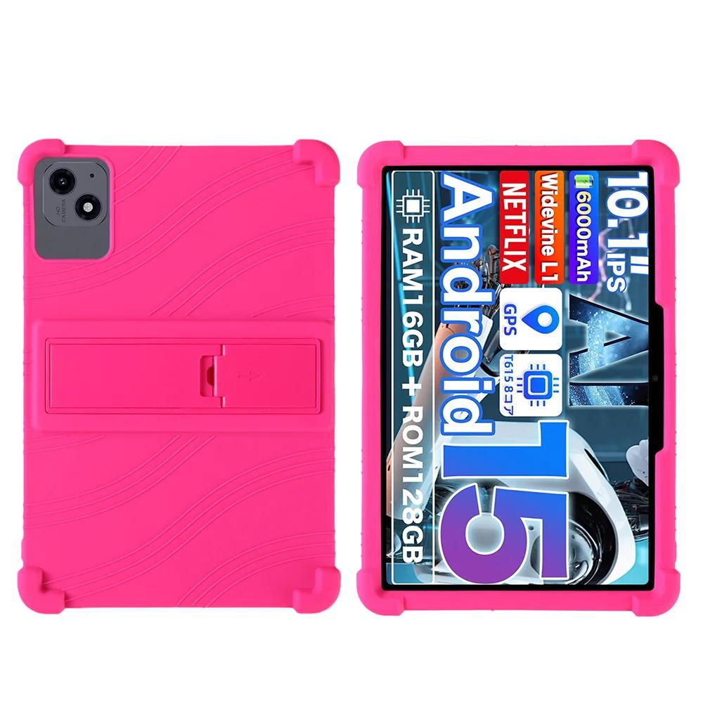 Pour Blackview Tab 20 WiFi 10.1 pouces Tablette Android 15 Housse de protection en silicone souple Support réglable Manchon de protection rose