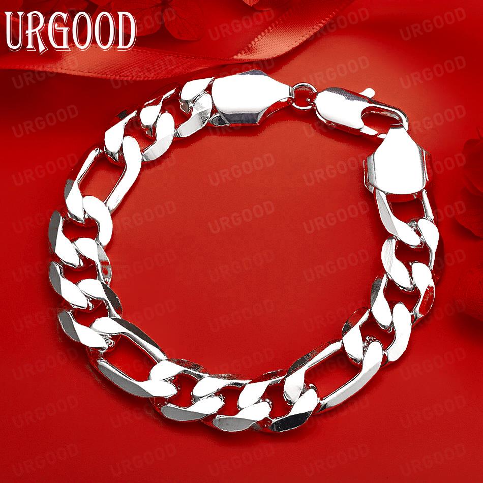 

925 Sterling Silver Fashion Jewelry 12mm Side Chain Gift Bracelet 20CM