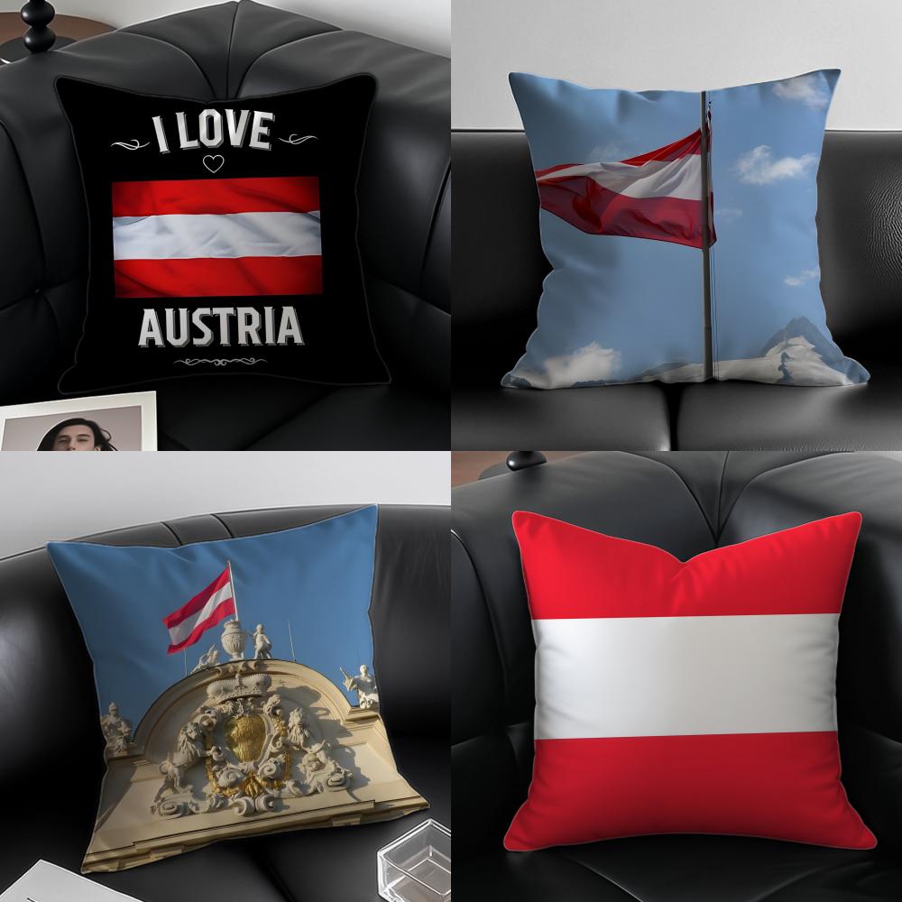 Honorary Proud AAustria FLAG Red Cushion Cover Pillow Case Antidustmite Invisible zipper silky plush cushion
