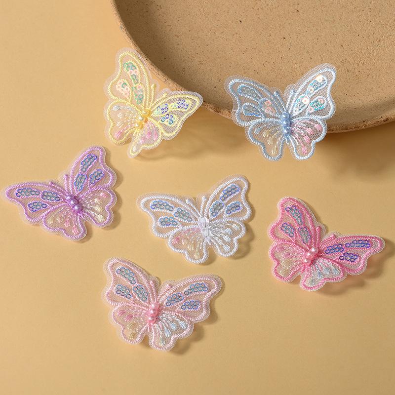 10/20pc Pearl Butterfly Lace Embroidered Wedding Clothes Jewelry Accessories Appliques For Sewing Supplies DIY Hair Clip