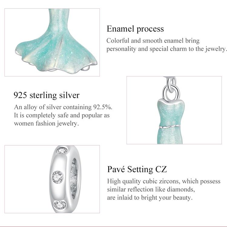 WOSTU Warm Fishtail Skirt Charm Fit Original Bracelets & Bangle 925 Sterling Silver CZ Fine Jewelry Make Gift