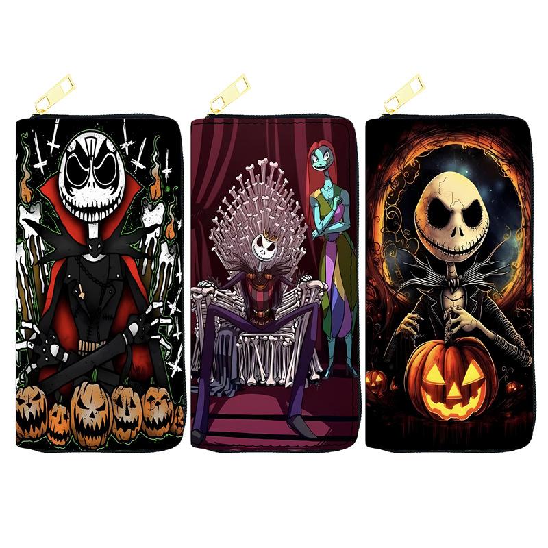 Nightmare Before Christmas PU Wallet Women Long Zip Clutch Purse Makeup Bag Jack Skellington 3pcs