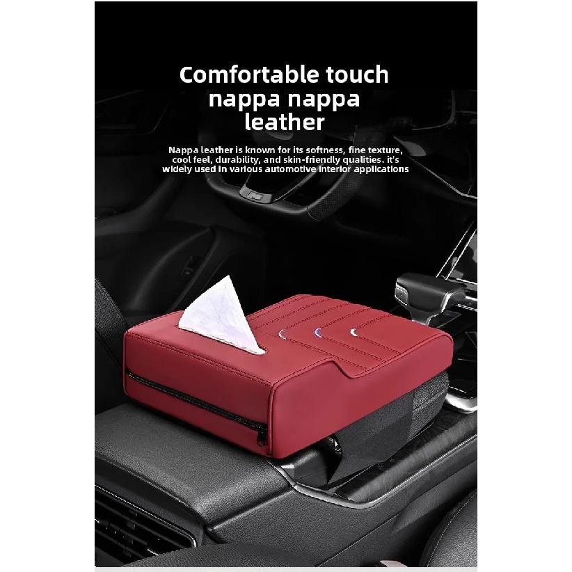 Car Armrest Box Height Increase Pad with Tissue Dispenser Car Armrest Leather Non-slip Memory Foam Pillow Protective Cover