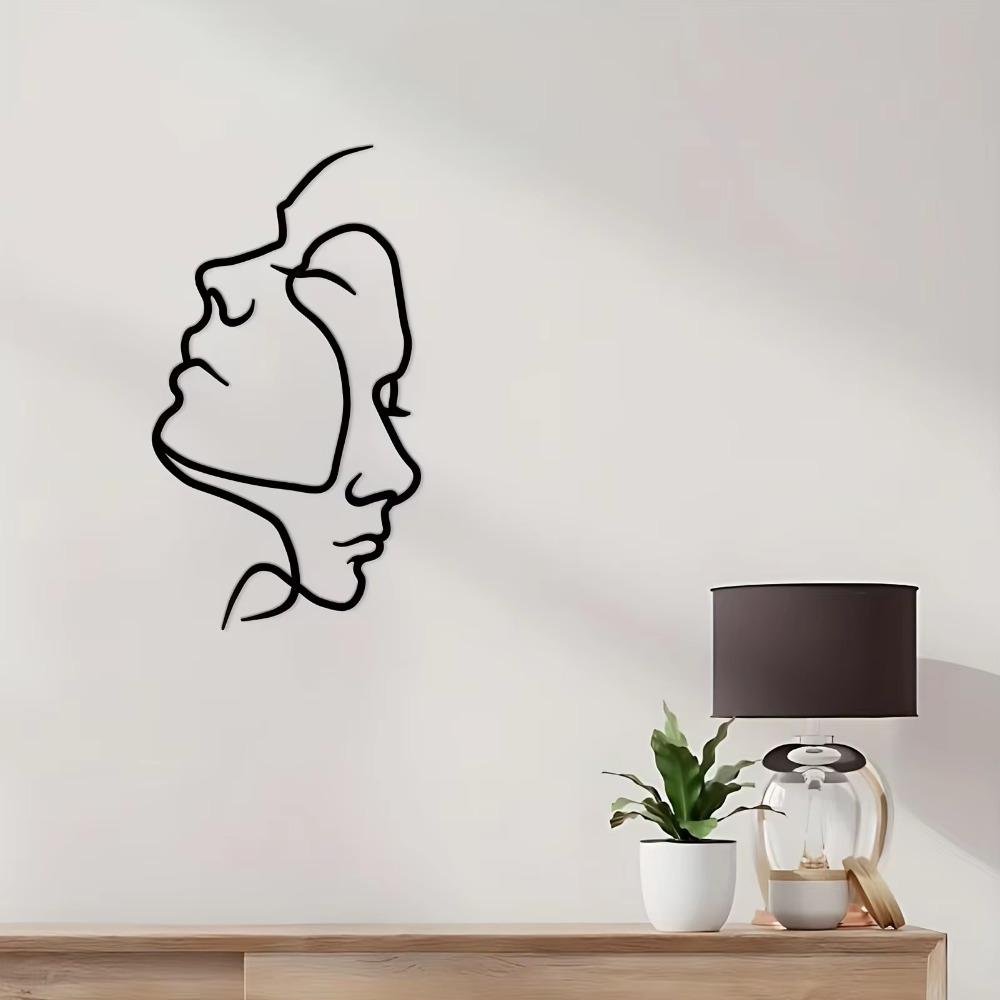 Figurative Couple Headshot Wall Decor - Abstract Line Silhouette Metal Iron Art | Stylish Sticker Mural and Wall Decorations