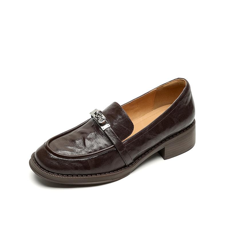 New women's large-size single shoes women's round head thick sole low-top shallow mouth four-season small leather shoes non-slip and comfortable leat