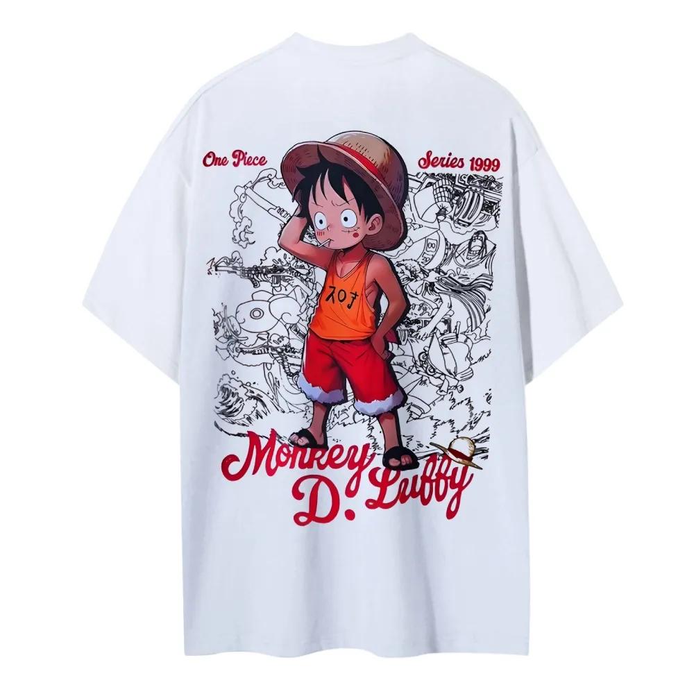 One Piece Animation Derivatives Luffy Printing Top Mens and Womens Summer Fashion Breathable Street Y2K Shortsleeved TShirt
