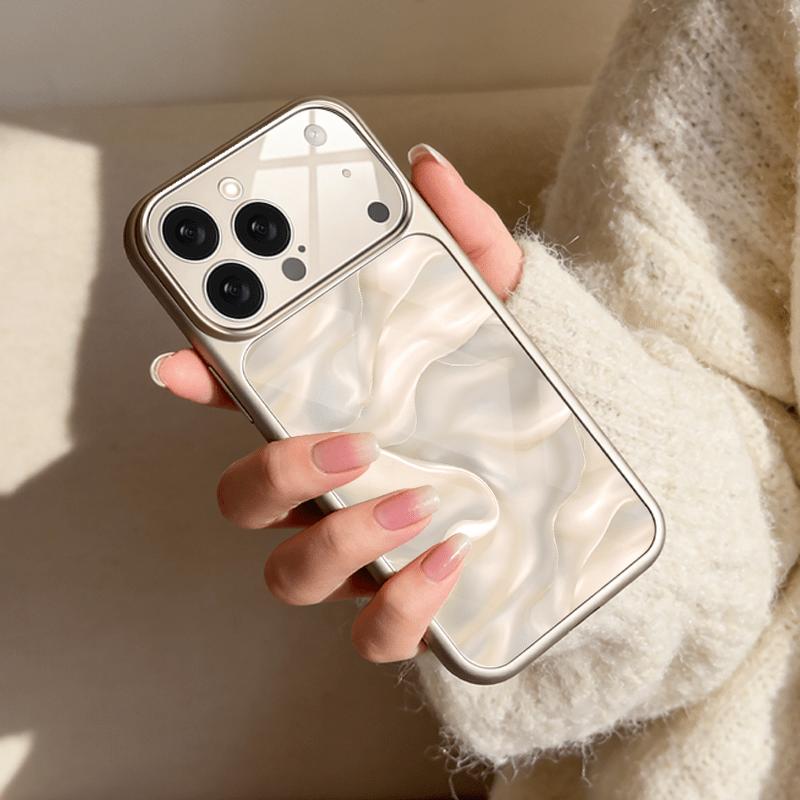 Silk-textured printed pattern tempered glass Phone Case for iPhone 17 16 15 14 13 12 11 Pro Max Plus with lens protection Cover