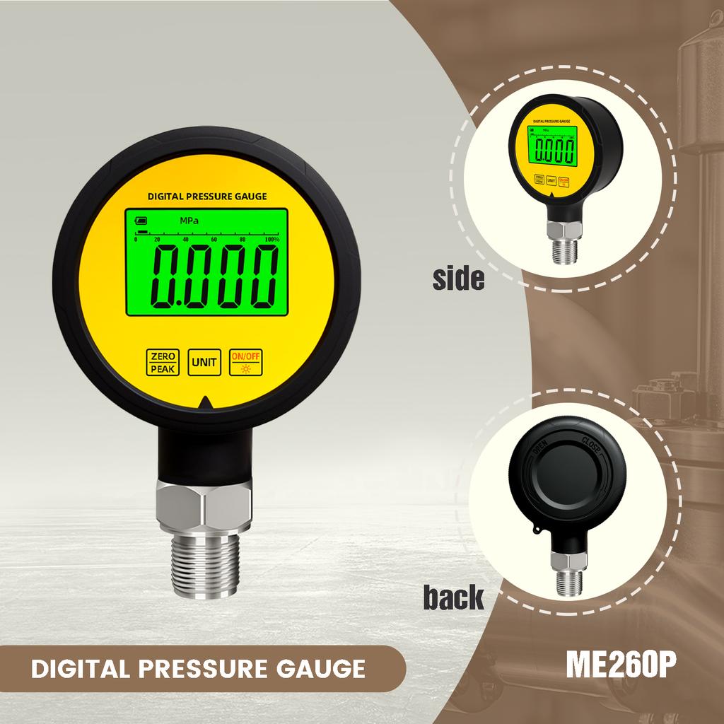 Moray ME260P LCD Rubber Protector Waterproof FS Stainless Steel Gas Differential Manometer Calibrator Digital Pressure Gauge