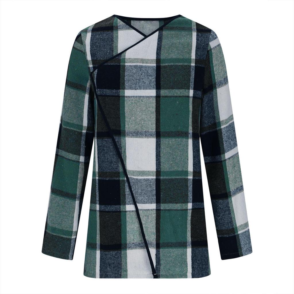 2024 Women's Plaid Print Long-sleeved Jacket - European & American Spring/Autumn Fashion