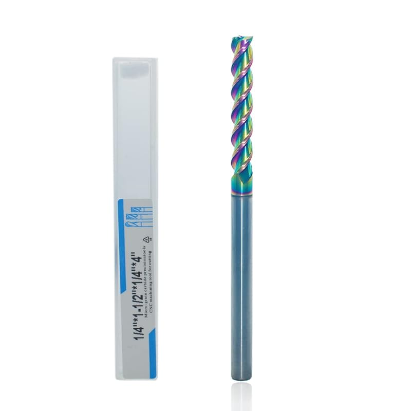 1/4" Extra Long Carbide Square End Mill for Aluminum, Copper Alloy, Plastic, 4" Overall Length End Mill Bits, 3 Flute HRC 55 Deg DLC Coating, CNC