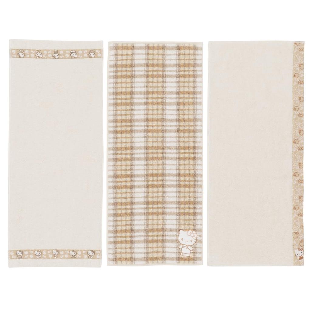 Towel Laboratory Hello Kitty Face Sanrio Japan Technology [Sanrio Characters] #meet Towels, 3-Piece Set, Fluffy, Fast-Absorbent, 100% Cotton,