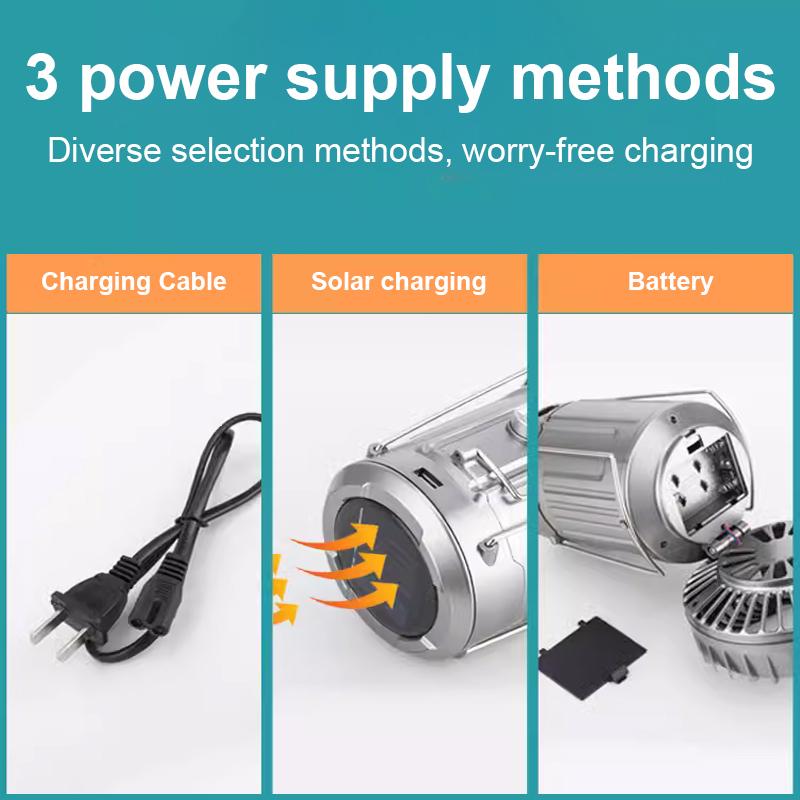 Handheld Camping Light Fan Solar Light Powerful Solar Lamp Rechargeable Bulb Lamp Portable Outdoor Solar Lantern