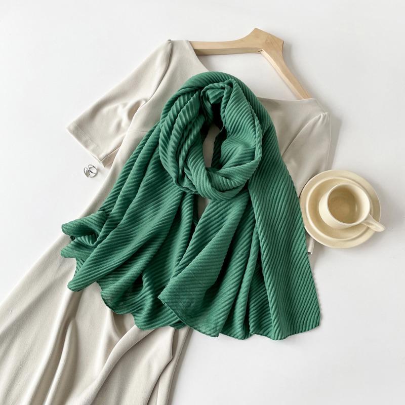 Solid Color Imitation Cotton and Linen Silk Scarf Pleated Women 180 * 90 Square Scarf Imitation Silk Scarf Headscarf