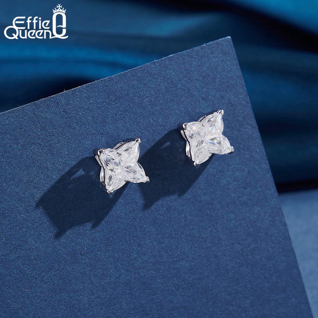 EFFIE QUEEN S925 Silber Ohrringe Exquisites Ohr-Accessoire Mit Perle und Zirkonia Stern, Ovales Herzförmiges Steckerohrring Geschenk APE42