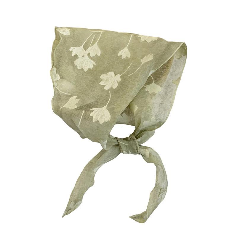 Triangle Scarf Small Fresh Headscarf Retro Silk Scarf Literary Flower Scarf Thin Gauze Scarf Headscarf Headband Tied Hair