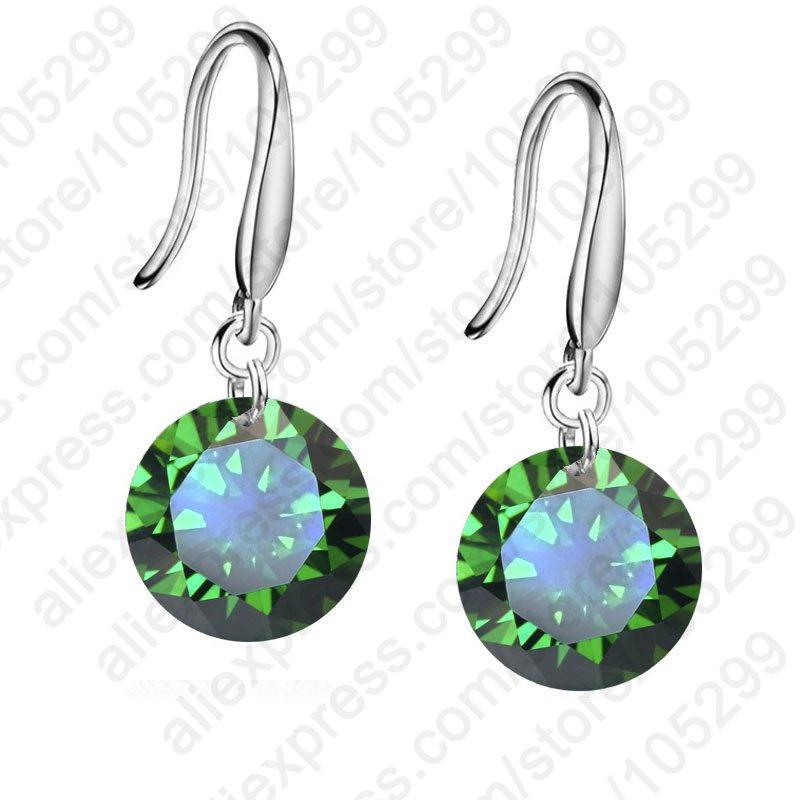 

Promotions!! Wholesale Good Quality 925 Sterling Silver 10mm AAA++ Crystal Woman Girl Candy Hook Dangle Earrings зелений