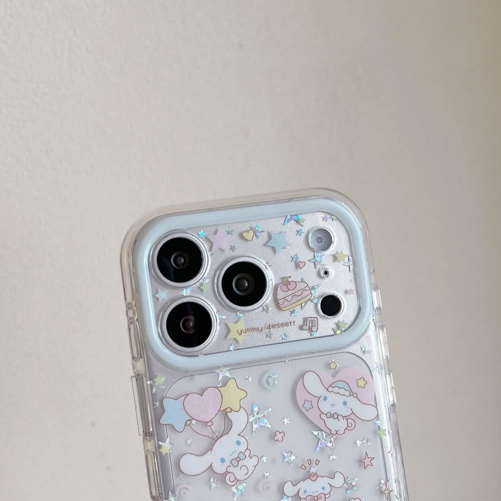 Cute Cartoon Sanrio Cinnamoroll Bling Glitter Stars Phone Case For iPhone 17 16 15 14 13 Pro Max Transparent Soft TPU Cover