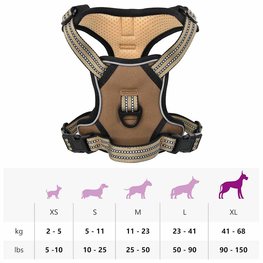 Reflective Adjustable Dog Harness Brown XL