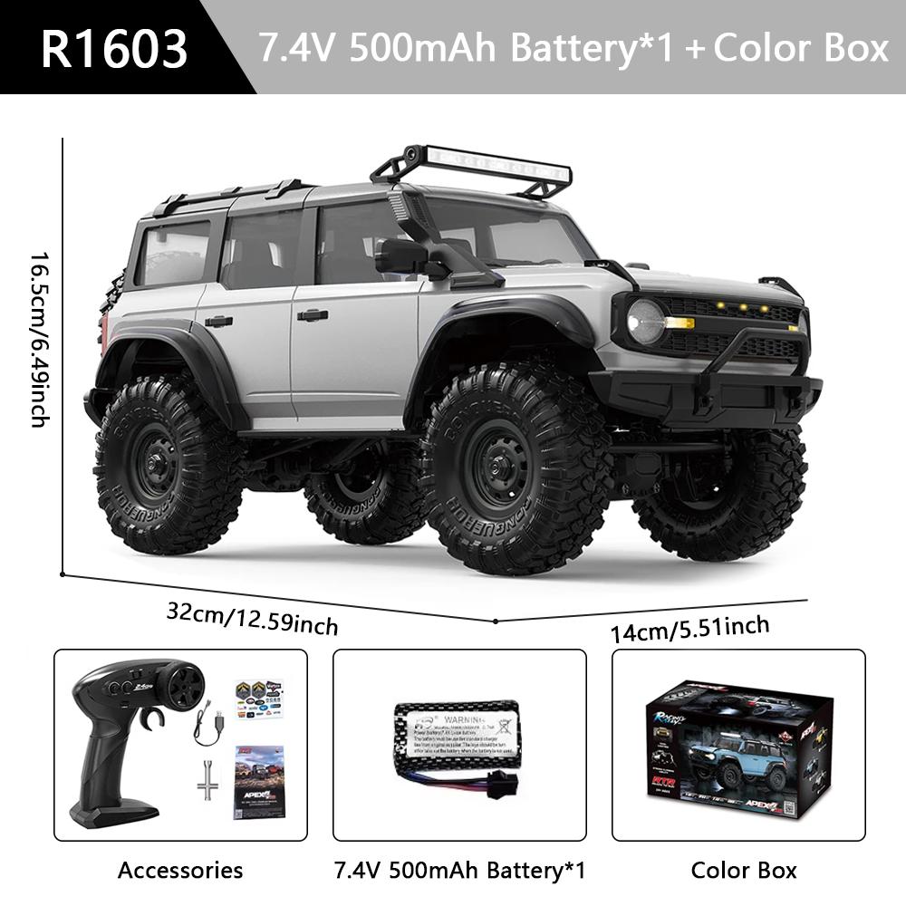 HB R1601 RC Car 1:16 2.4G 4WD Off-Road Remote Control Cars with LED Crawler Trucks Climbing Vehicle Model Toys for Kids Adult