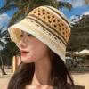 Wide Brim Crochet Panama Hat Breathable Beach Sun Hat Popular Striped Bucket Hat  Daily