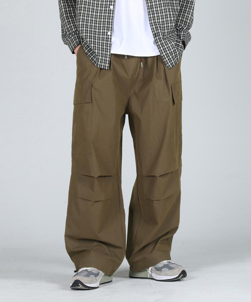 Hueo Cotton Nylon Cargo Balloon Double-Pleat String Pants_Khaki Brown