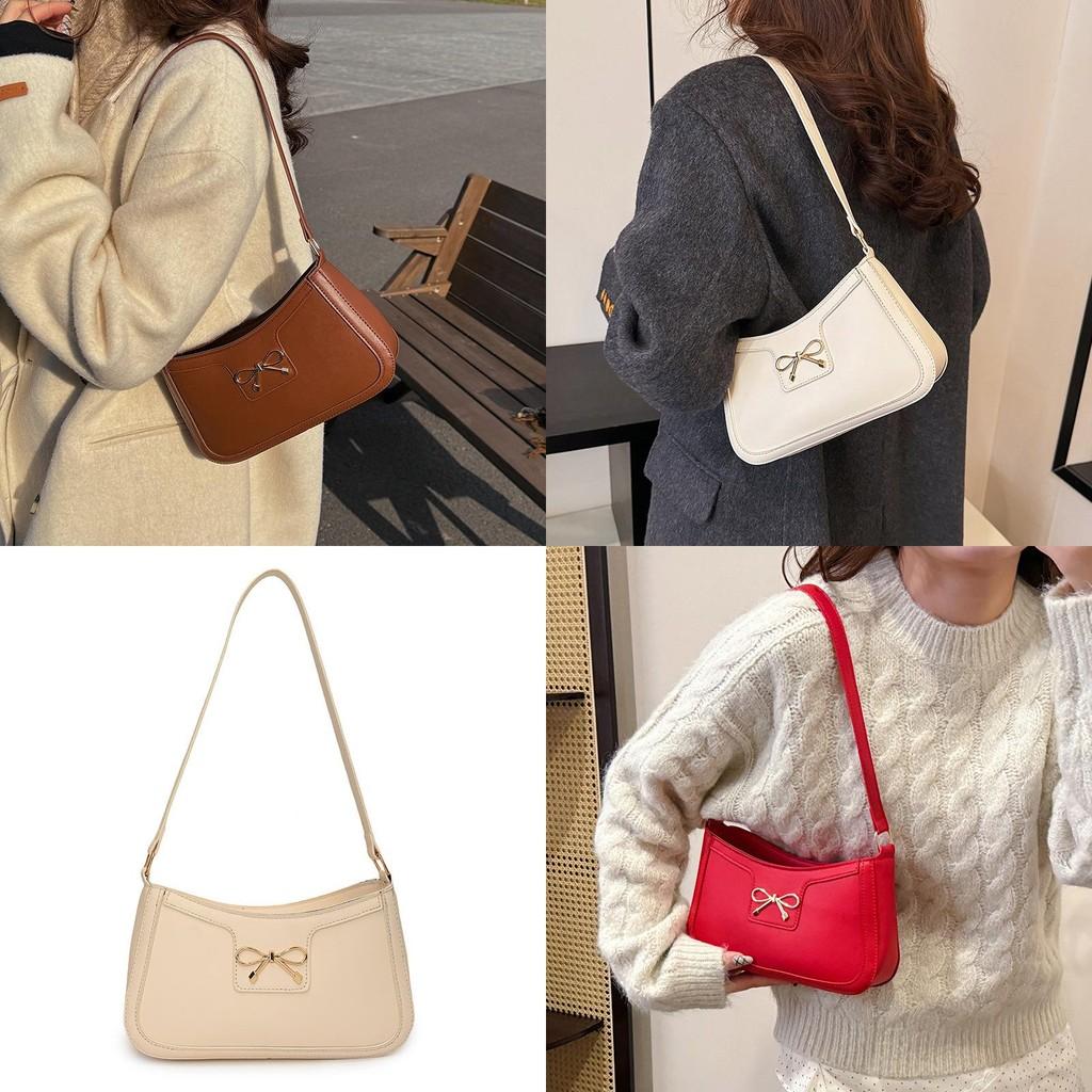 Stylish Retro Solid Color Bowknot Shoulder Bag For Women Perfect For Casual Commuting