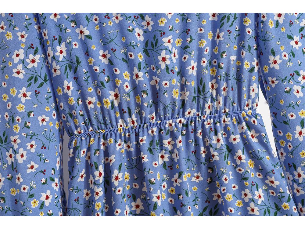 Women's Spring Floral Chiffon Long Sleeve Dress - Slim Waist, Long Skirt