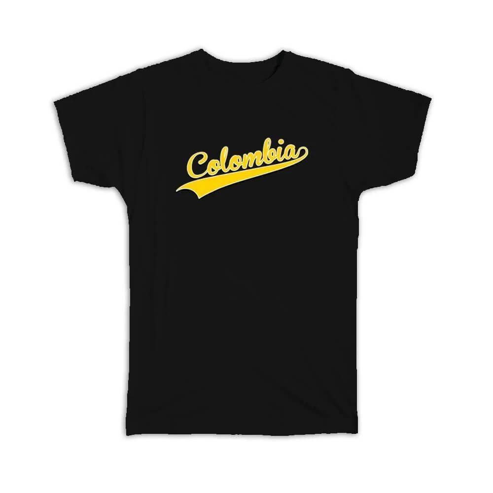 Gift T-Shirt : Colombia Flag College Script Calligraphy Country Colombian Expat XL