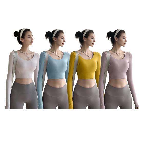 Inner Padded Yoga Tops Women Sexy Back Long Sleeve Yoga Top Sport High