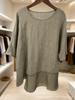 Women's Linen Blend Patchwork Mid-Sleeve Batwing Top with Irregular Hem