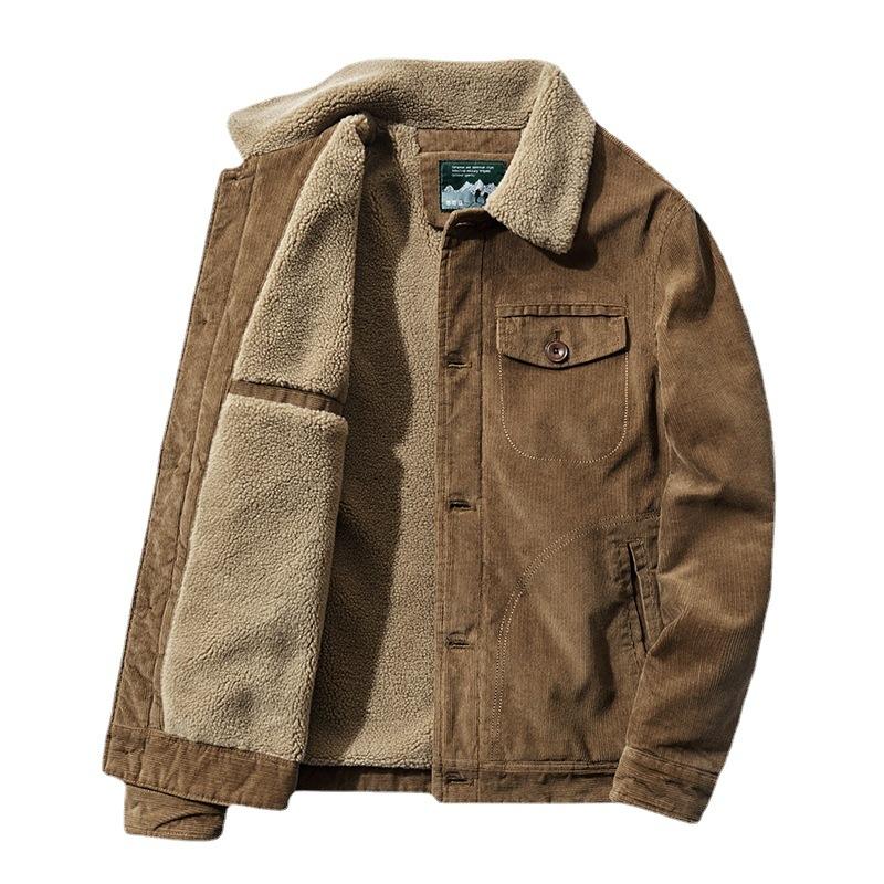 Nouvelle Veste en Velours Côtelé Ample Grande Taille Manteau Rembourré en Coton Âge Moyen et Jeune Veste Décontractée Chaude Homme