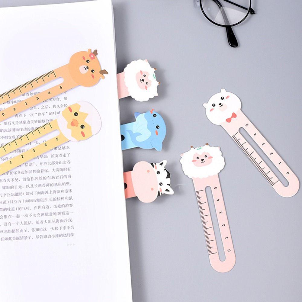 50pcs Creative Cartoon Animal Bookmarks Card Mixed Pattern Paper Book Clip Dual-use Stationery Ruler Bookmarks Student Supplies