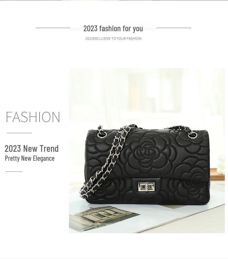 2025 Lambskin Camellia Diamond Quilted Coco Style Women's Crossbody Chain Bag