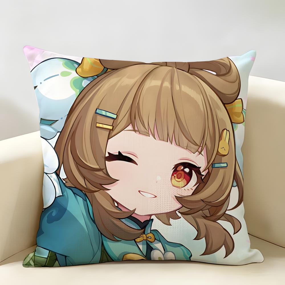 Yaoyao Genshin Impact Cushion Cover Natural Linen Organic Fabric DoubleSided Printing Room Sofa Decor Pillow Case