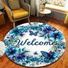 1 Charming Butterfly and Sunflower Circular Floor Mat Non Slip Washable Decorative Floor Embellishment for Living Room Bedroom