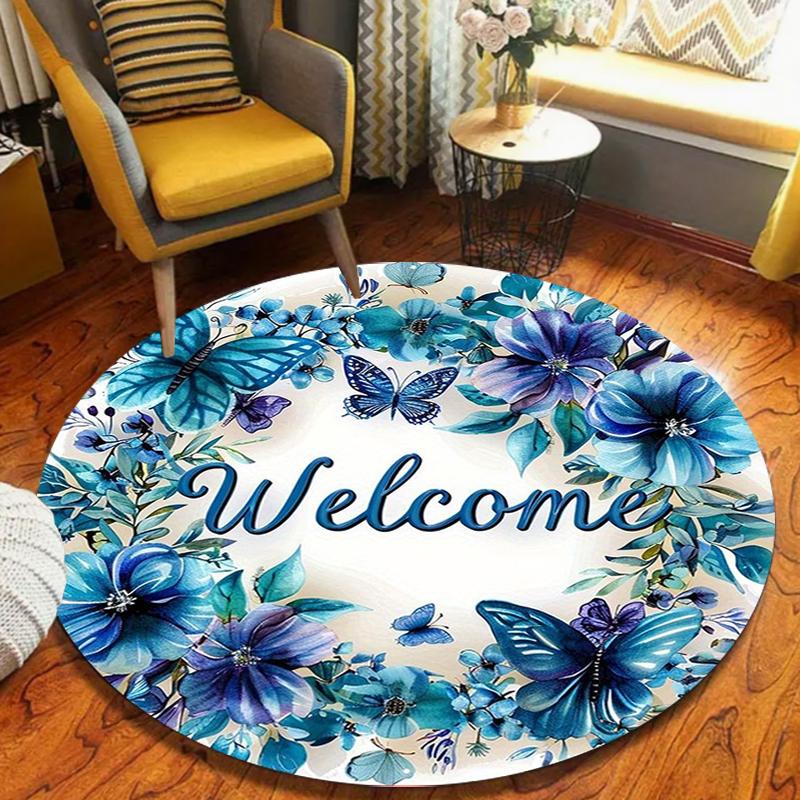 1 Charming Butterfly and Sunflower Circular Floor Mat Non Slip Washable Decorative Floor Embellishment for Living Room Bedroom