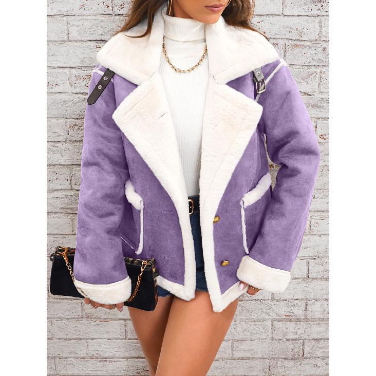 Giacca di Pelliccia Sintetica con Collo a Revers Autunnale e Invernale Nuova Moda Europea e Americana Cappotto Caldo Integrato Pelliccia Donna