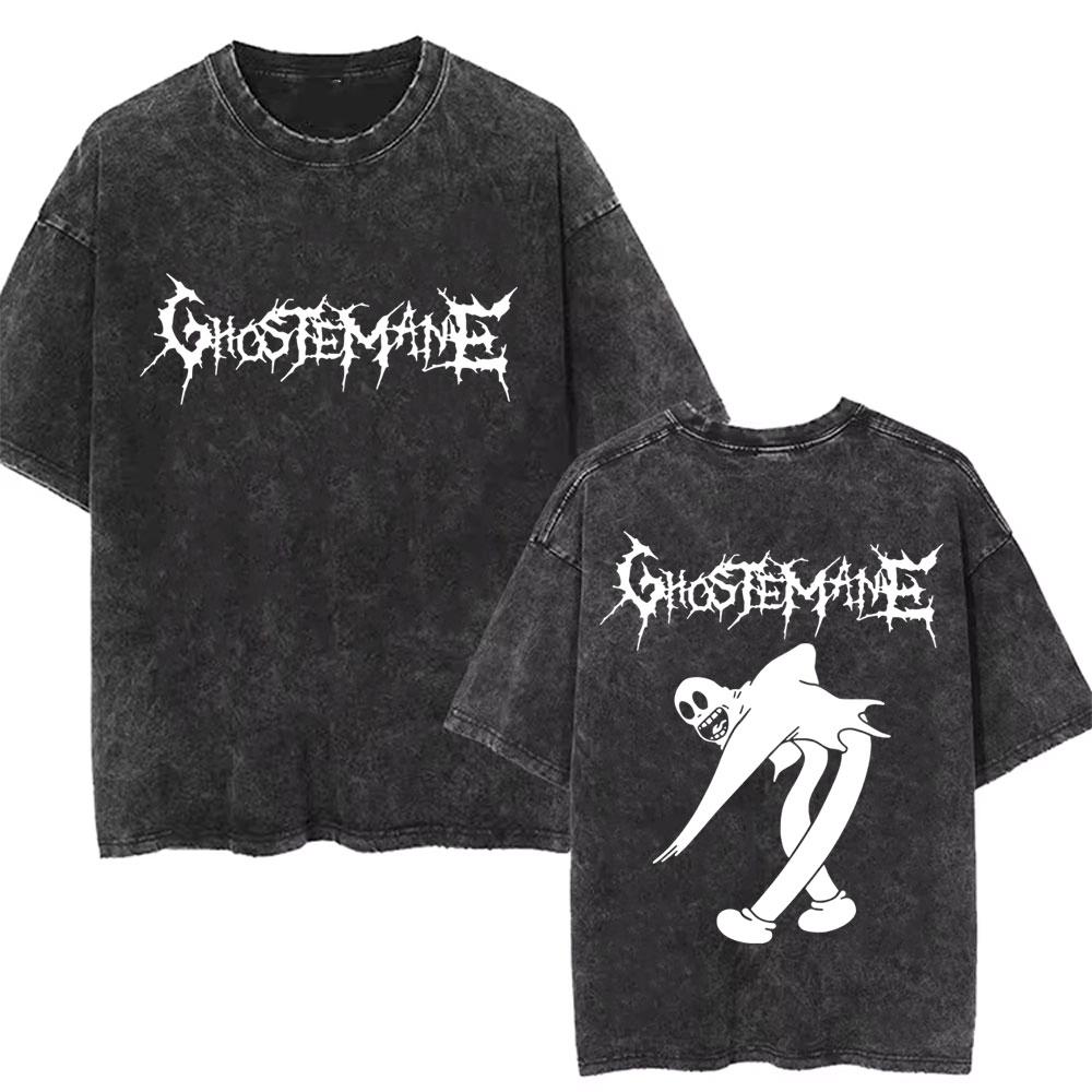Ghostemane Bedrucktes Gewaschenes T-Shirt Herren Lässig Gothic Übergroß Streetwear Herren Hip Hop Y2K Rap Rock Trap Metal Oberteile T-Shirts